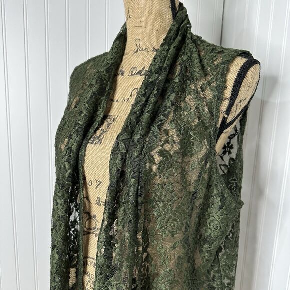 Vtg Double Take Sheer Mesh Cardigan Vest One Size Green Lace Fairy Goblincore - Picture 2 of 11